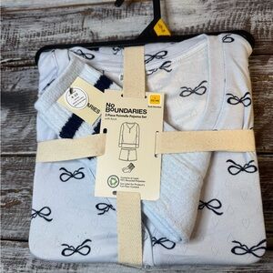 No Boundaries White Pajama Set with Navy Accents
